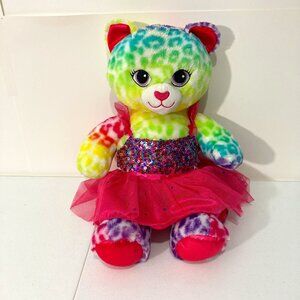 Build A Bear Workshop Rainbow Multi-color Leopard Cheetah Stuffed Plush w/Dress
